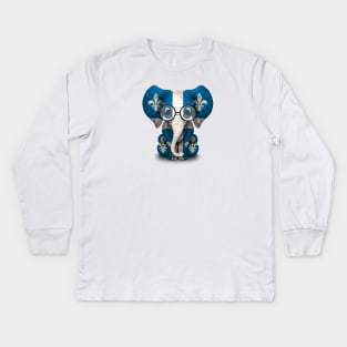 Baby Elephant with Glasses and Quebec Flag Kids Long Sleeve T-Shirt